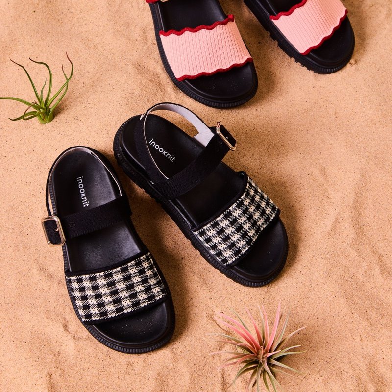 Picnic Lug Slides Black Gingham - Sandals - Polyester Black