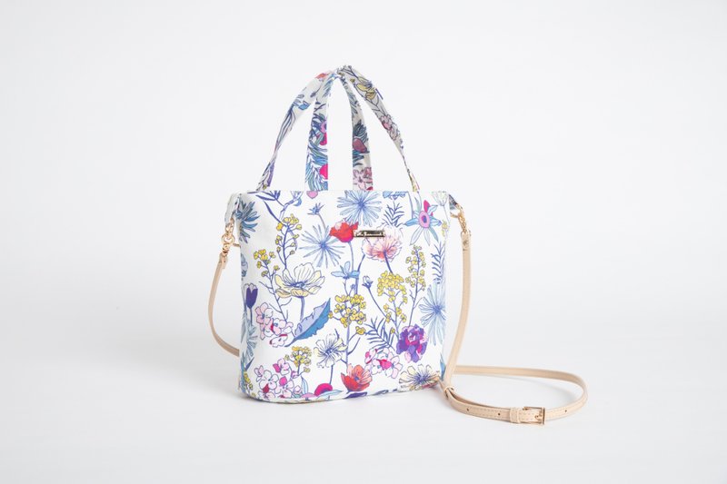 【ポリ印刷】スーパーQレザー ショルダーバッグ サイドバック 巾着バッグ フレッシュウォーターカラー モダールコットン - ショルダーバッグ - コットン・麻 多色