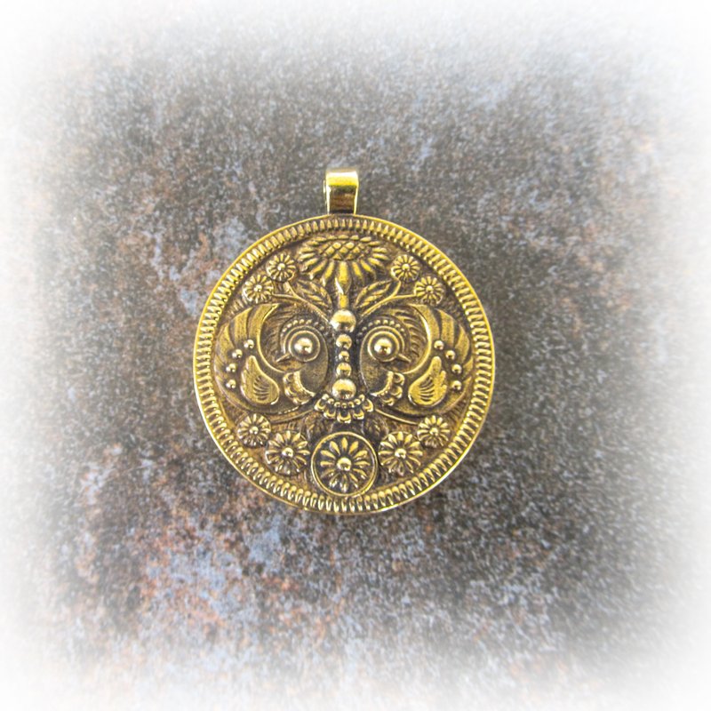 Brass ukrainian medallion,handmade ukrainian brass jewelry,handmade brass locket - Charms - Copper & Brass Gold