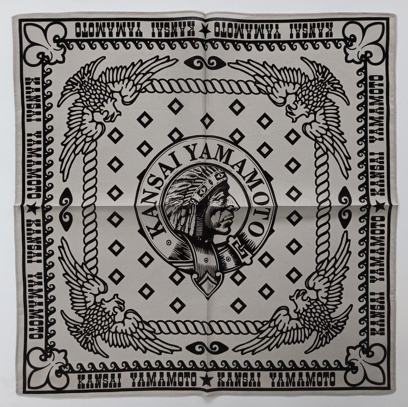 Graphic Bandana, 21 x 21 inches, Kansai Yamamoto Bandana, Cotton, Holiday Gift - 絲巾 - 棉．麻 卡其色