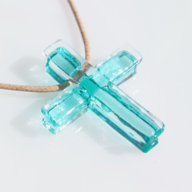 Cross glass (cross [aqua]) necklace [made-to-order] - Necklaces - Glass Blue