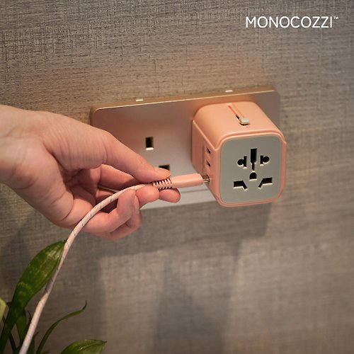 MONOCOZZI BON VOYAGE | 4.5A 雙USB及 USB-C萬用旅遊插座 - 粉紅色