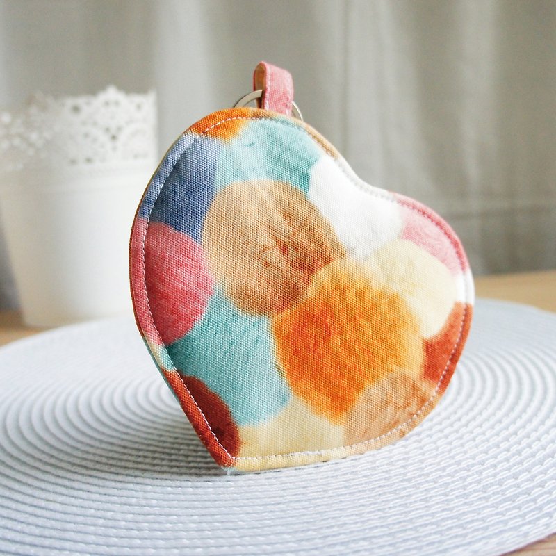 Lovely [Japan cloth custom] colorful hair balls love purse, card sets, orange mixed colors - กระเป๋าใส่เหรียญ - ผ้าฝ้าย/ผ้าลินิน หลากหลายสี