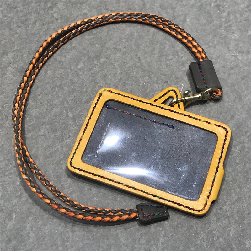 Customer-made pure handmade card holder horizontal chain woven leather Bronze hardware - ที่ใส่บัตรคล้องคอ - หนังแท้ หลากหลายสี