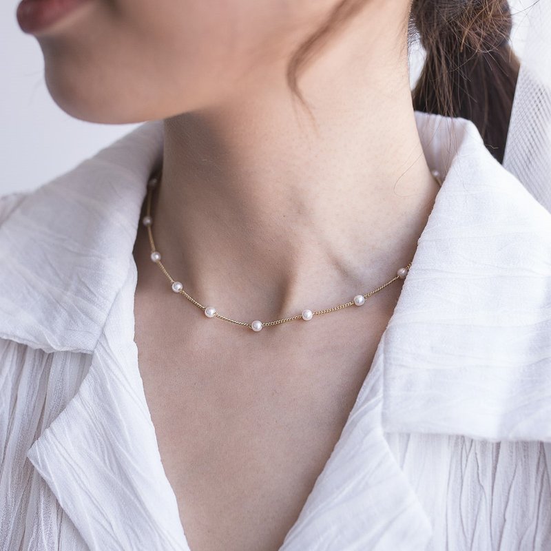 Little pearl necklace - สร้อยคอ - ไข่มุก สีทอง