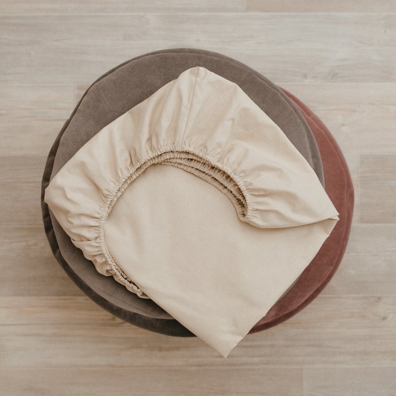 Beige fitted cot sheets for baby crib - Cot sheet fitted with elastic - ผ้าปูที่นอน - ผ้าฝ้าย/ผ้าลินิน สีนำ้ตาล