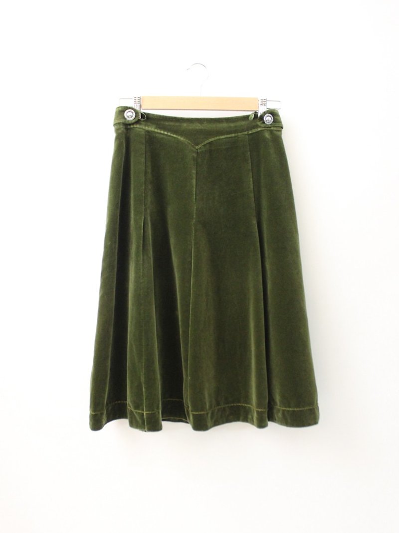 復古簡約80s橄欖綠絨布歐美A字古著長裙 European Vintage Skirt - 裙子/長裙 - 聚酯纖維 綠色