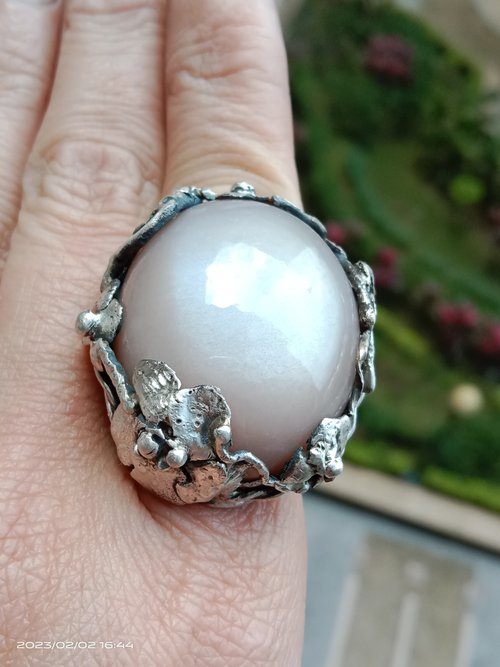 寶藏石光 / Light of Treasure Stone 月光石手工銀戒 純銀戒指 ~ 花好月圓 ~ Moonstone Silver Ring