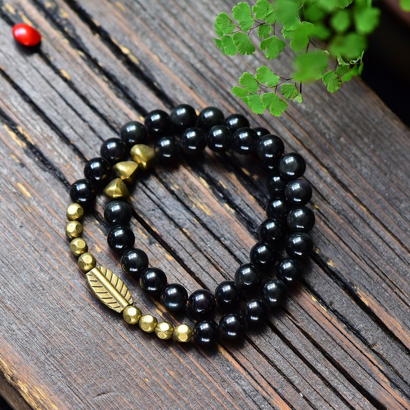 High-quality natural obsidian 8MM two-ring bracelet, unisex models can be worn by both men and women. - สร้อยข้อมือ - เครื่องเพชรพลอย 