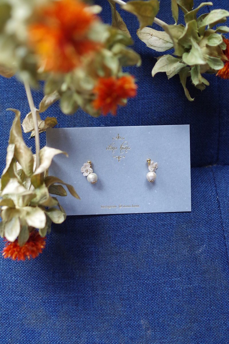 October hydrangea and cotton pearl Clip-On or earrings milk white