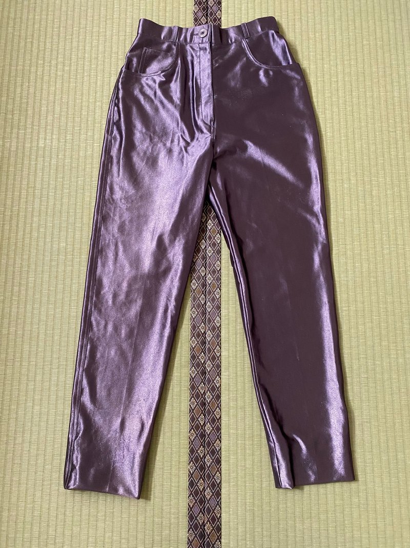 光澤布料伸縮古著長褲 - 女長褲 - 聚酯纖維 紫色