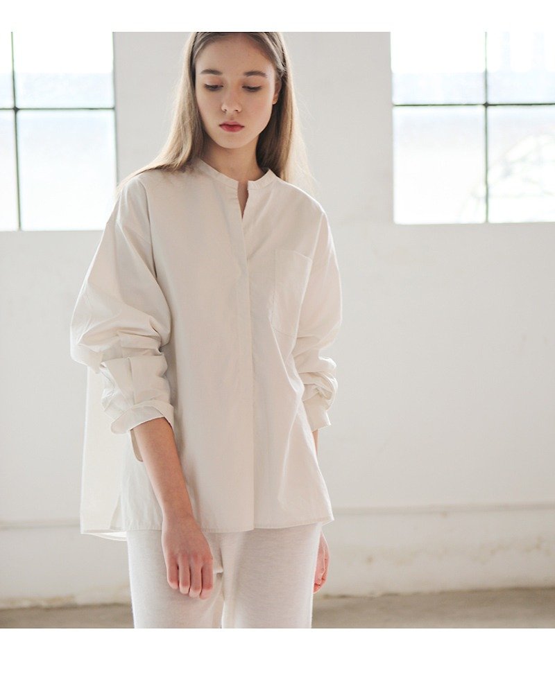 Come As You Are Loose Large Imported Combed Cotton Washed White Shirt - เสื้อเชิ้ตผู้หญิง - ผ้าฝ้าย/ผ้าลินิน ขาว
