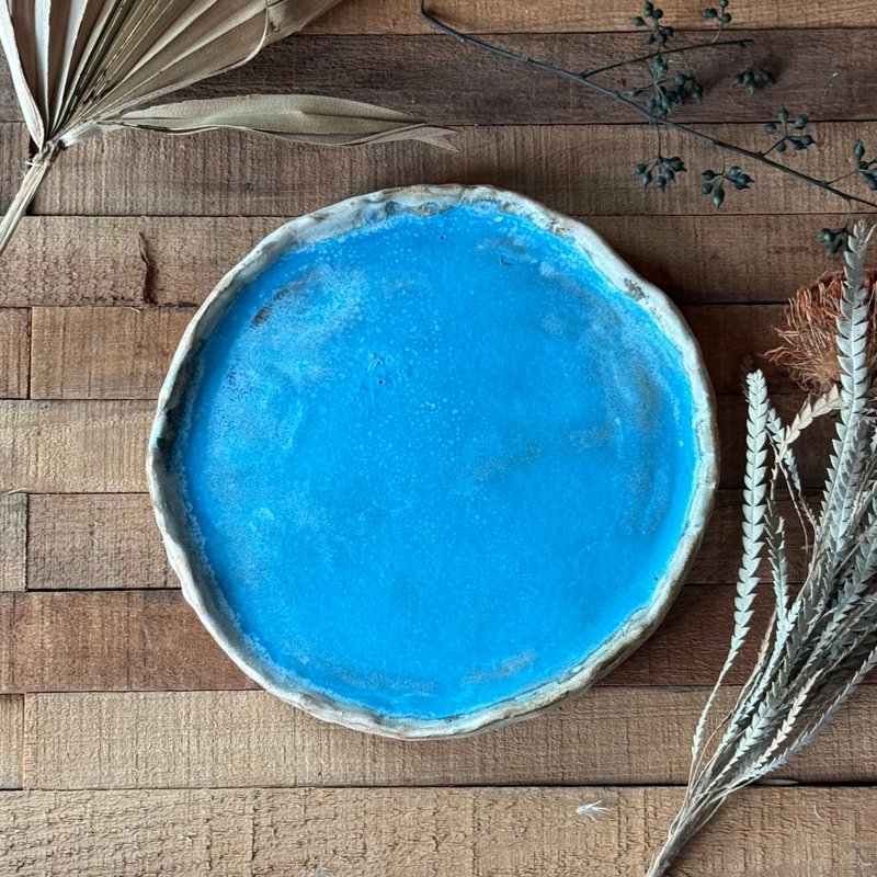 50050-獨特手作陶盤 18cm  Unique hand built plate - 盤子/餐盤/盤架 - 陶 