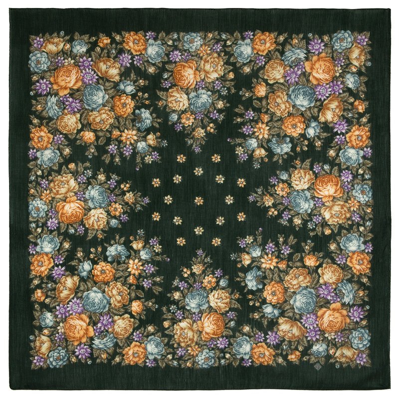 Original Pavlovo Posad Russian Shawl 100% Wool Woolen Scarf 115x115 cm 1870-9 - 絲巾 - 羊毛 綠色