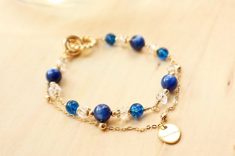 【カイヤナイト｜ヴィンテージ風バックル｜無料刻印】友情運｜健康｜心の浄化｜創造力｜表現力 - ブレスレット - クリスタル ブルー