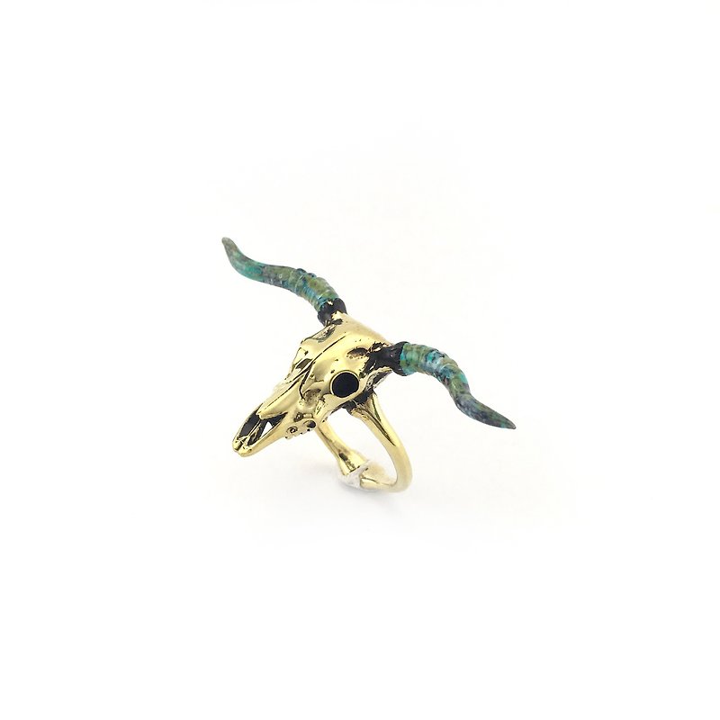 Zodiac Bull skull ring is for Taurus in Brass and Patina color ,Rocker jewelry ,Skull jewelry,Biker jewelry - แหวนทั่วไป - โลหะ สีทอง
