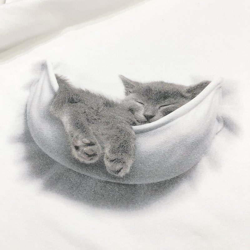 Mousou Mapping Sweatshirt/ Kitten in the pocket/ L size - Unisex Hoodies & T-Shirts - Cotton & Hemp White
