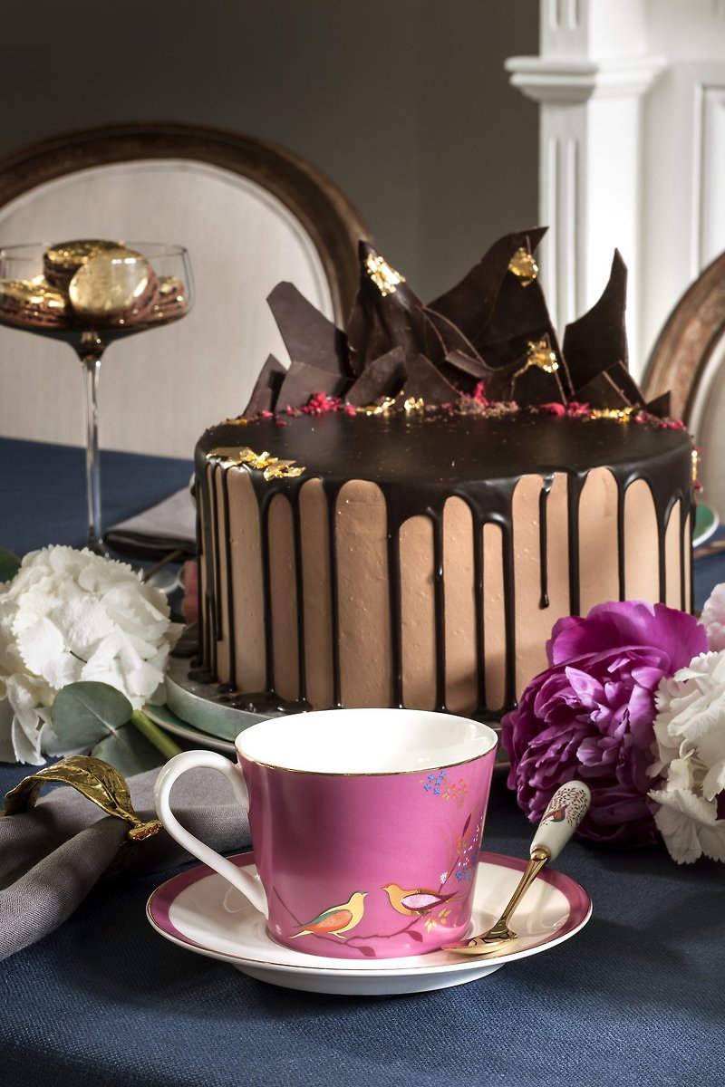 Sara Miller London for Portmeirion Chelsea Collection Tea Cup & Saucer - Pink - Teapots & Teacups - Porcelain Pink