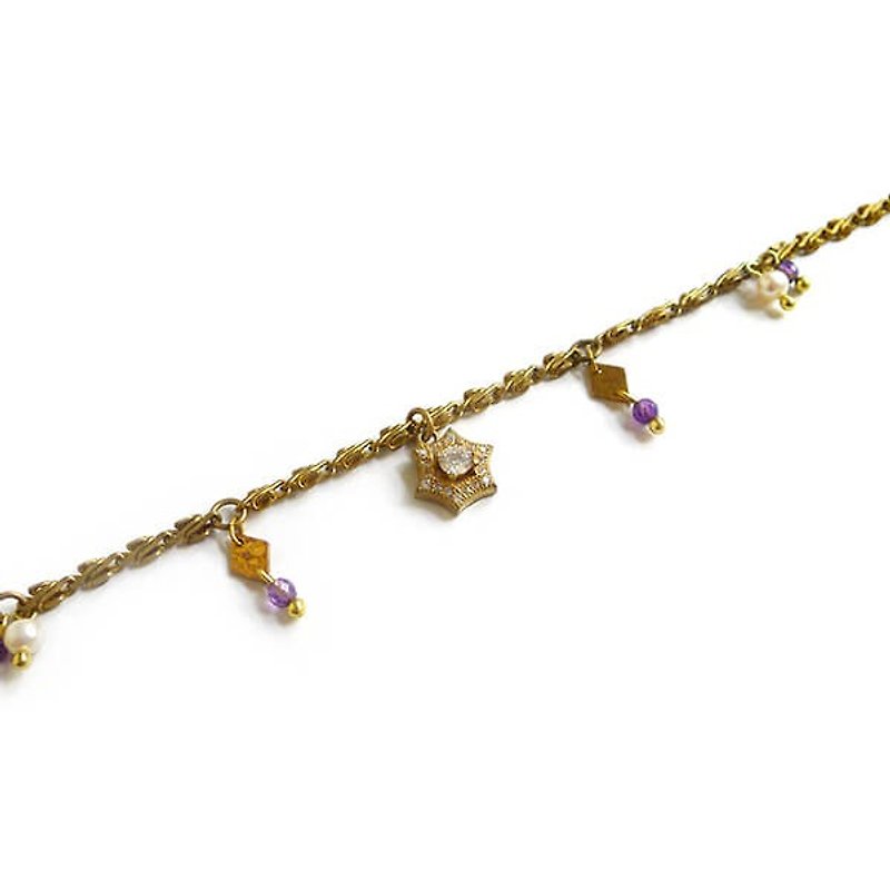 Ficelle | handmade brass natural stone bracelet | [Amethyst] love snow - snowflakes - Bracelets - Gemstone 