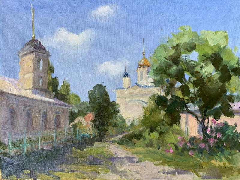 畫俄羅斯夏季老街古老教堂布面油畫 - 香氛蠟燭/燭台 - 棉．麻 多色