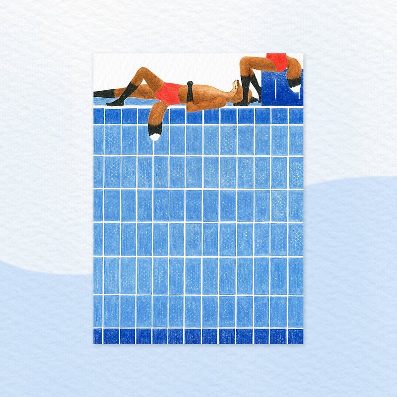 泳池狐狸 - 11 - 卡片/明信片 - 紙 藍色
