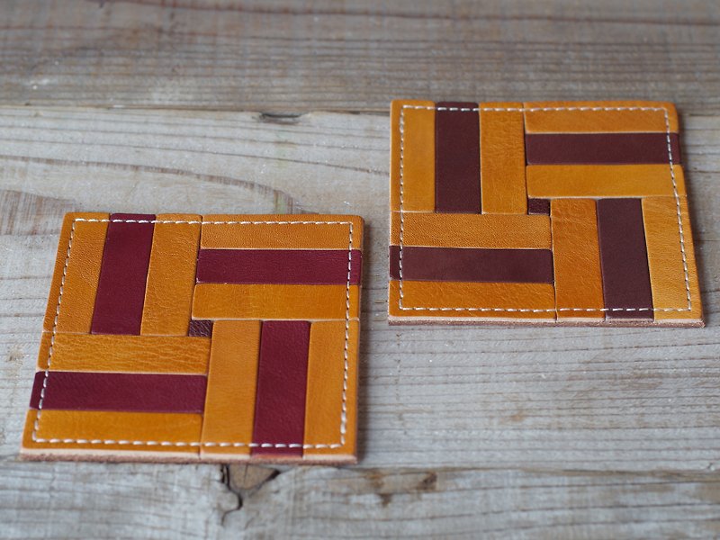 Nume leather mosaic coaster (D) - Coasters - Genuine Leather Brown