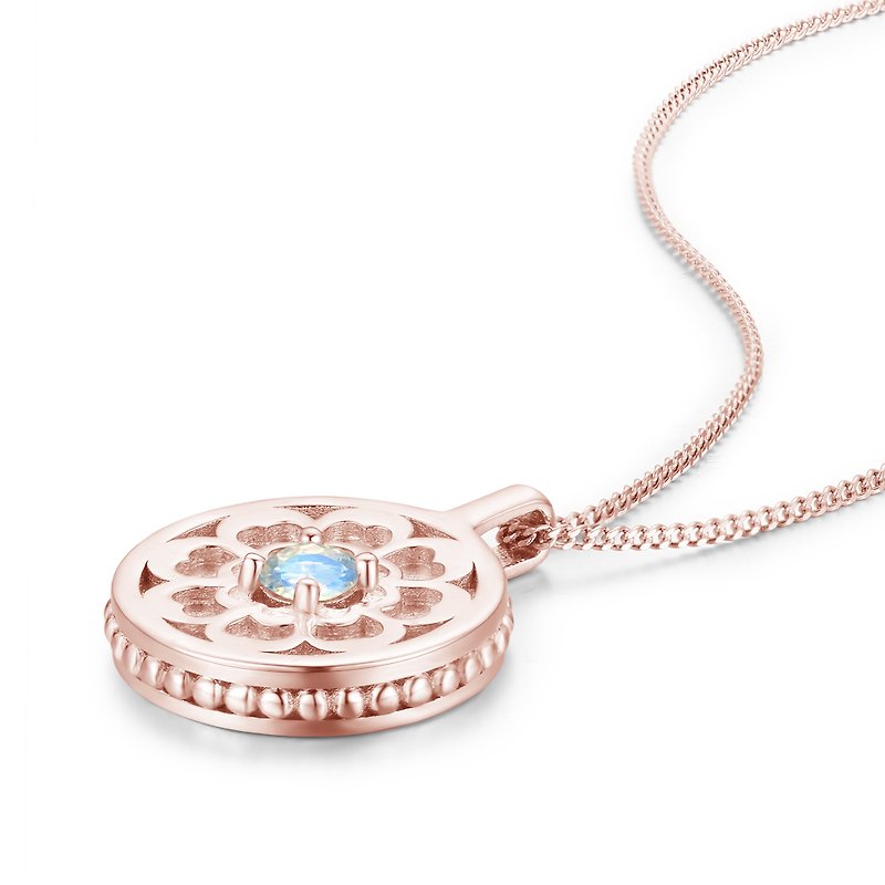 Rainbow moonstone coin necklace pendant-Personalized customized necklace - สร้อยคอ - เงินแท้ ขาว