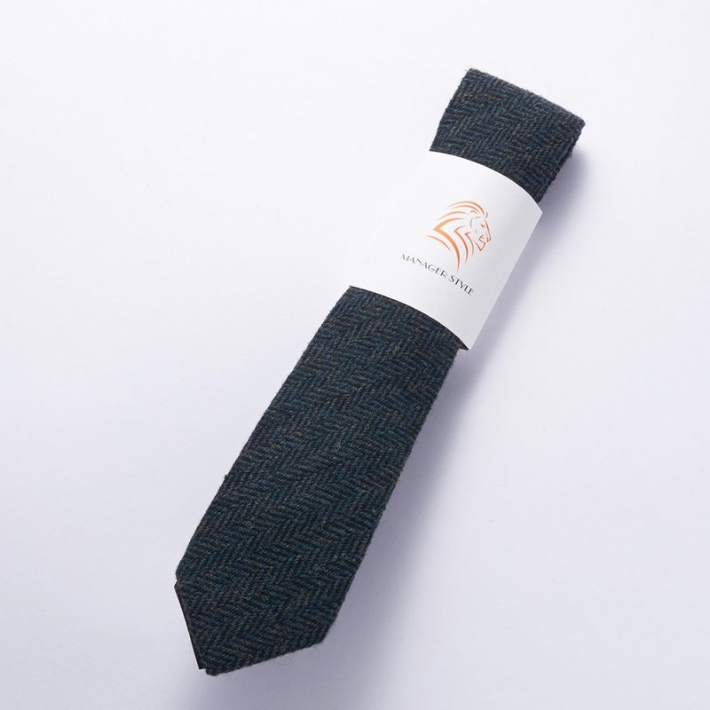 รางวัลสำหรับเสื้อเชิ้ตซีรีส์ผ้าวูลผูกลายกระดูกปลาสีน้ำเงิน - เนคไท/ที่หนีบเนคไท - ขนแกะ สีน้ำเงิน