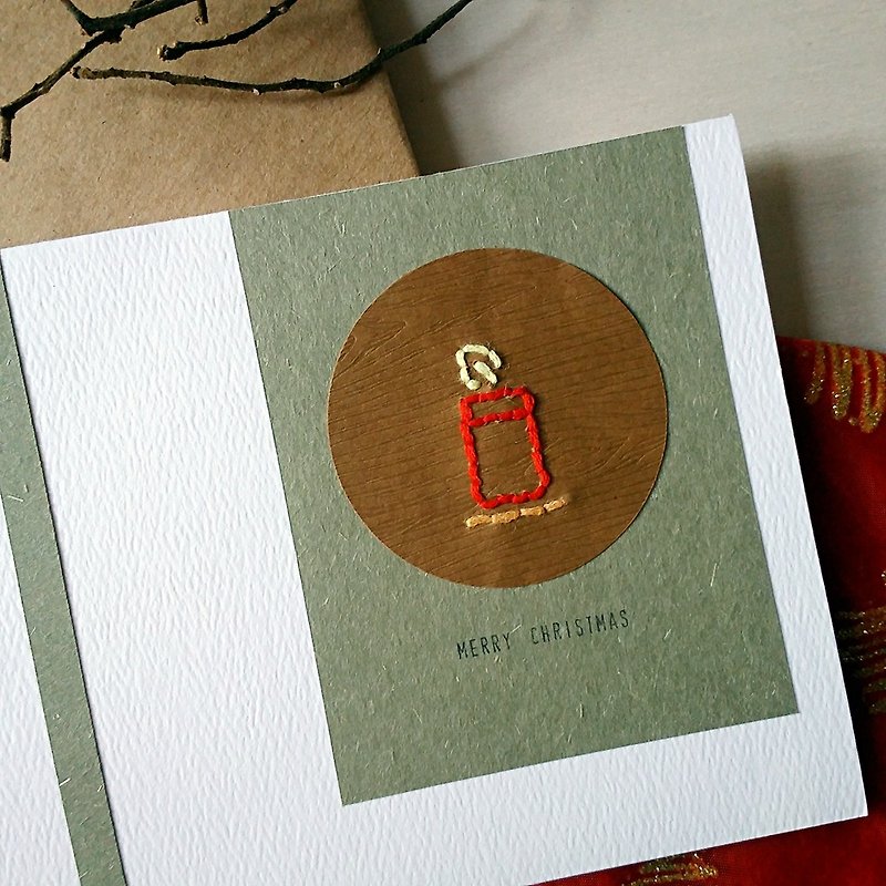 Hand-sewn image Christmas card (candle) (original) - การ์ด/โปสการ์ด - กระดาษ หลากหลายสี
