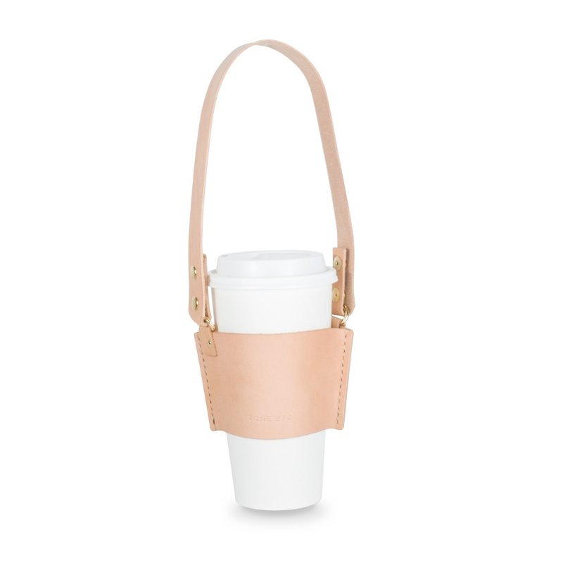 Show preference 20% off zone leather beverage cup bag gold buckle eco-friendly fashion shopping coffee insulation cover - ถุงใส่กระติกนำ้ - หนังแท้ สีส้ม