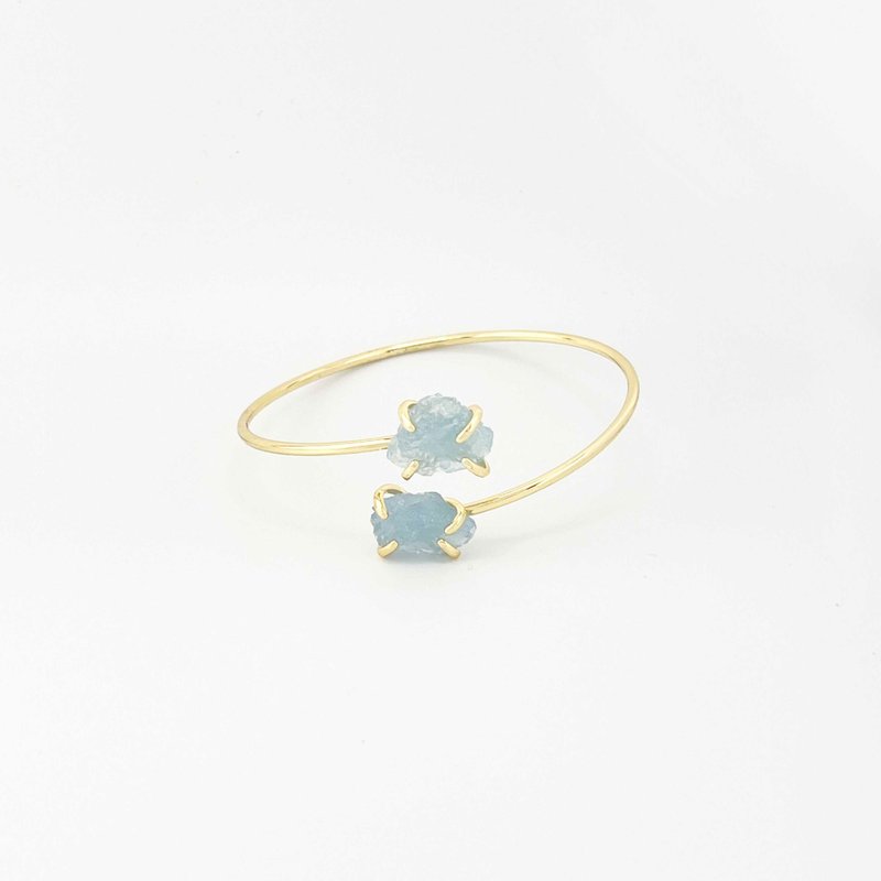 [Original Cross Open Bracelet] Purifying Aquamarine Gold - Bracelets - Crystal Blue