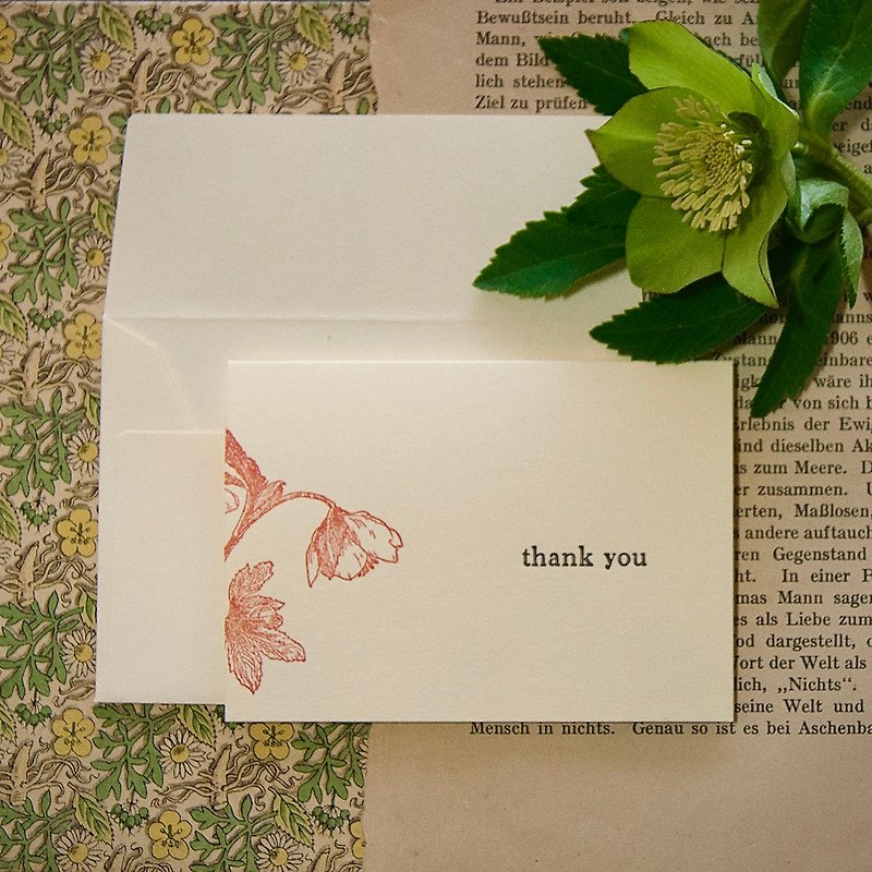 thank you card / christmas rose / 1card and 1envelope/ letterpress printing - การ์ด/โปสการ์ด - กระดาษ สึชมพู
