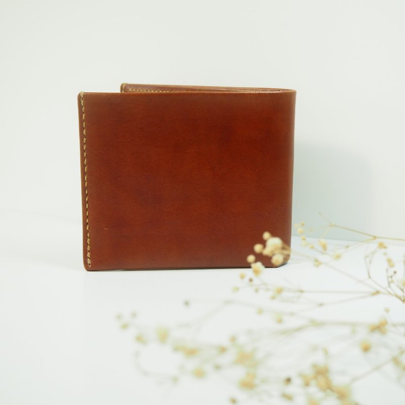 Leather short clip ratio leather clip brown handmade - กระเป๋าสตางค์ - หนังแท้ สีนำ้ตาล