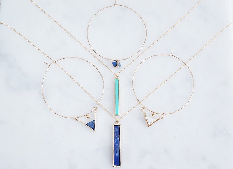 【14KGF】Hoop Earrings,Gem Lapis Lazuli,Triangle