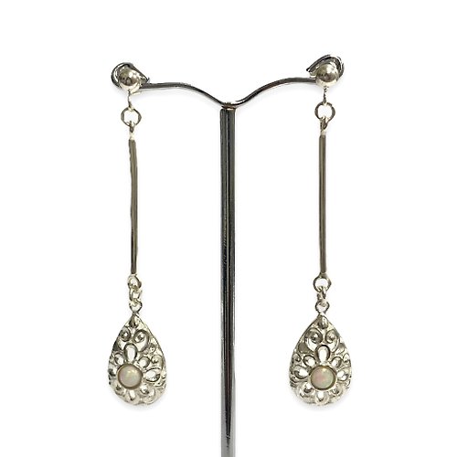 alisadesigns Bali Style Gilson Opal Filigree Pattern Long Drop Earrings 925 Sterling Silver