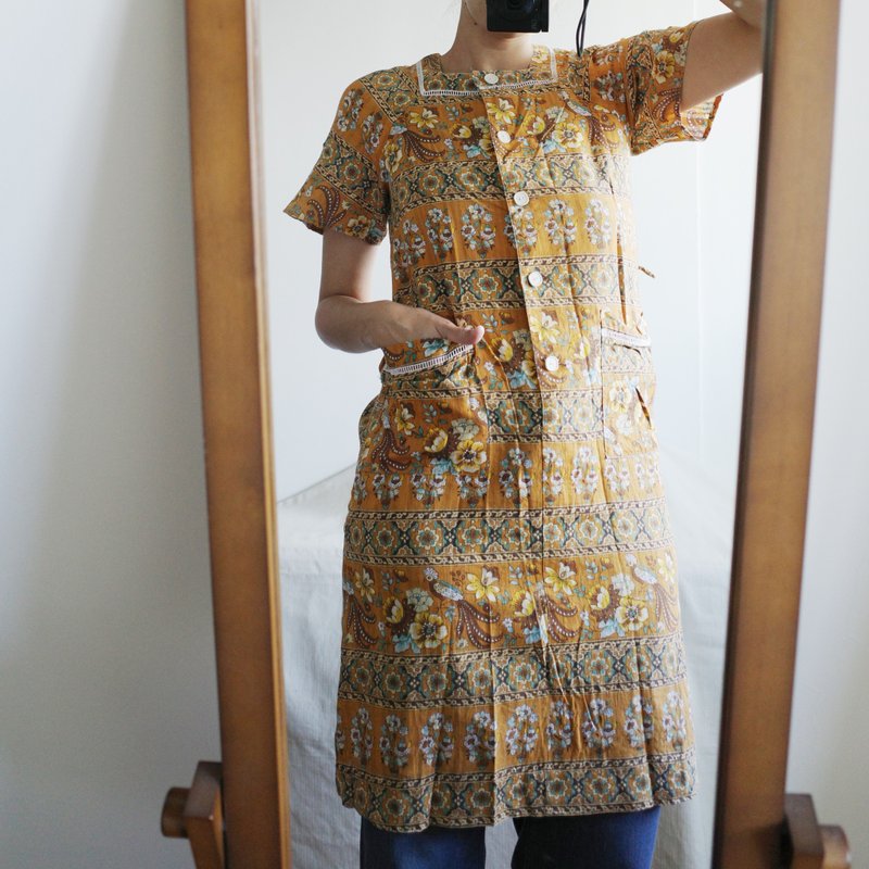 Vintage ethnic style flower totem slim dress - ชุดเดรส - ผ้าฝ้าย/ผ้าลินิน 