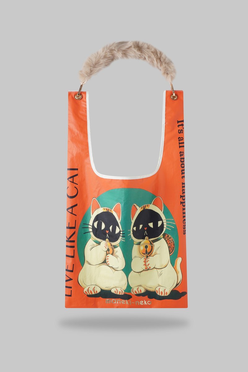 TWIN LUCKY CAT 招財貓特別版 Toby Bag - 側背包/斜背包 - 尼龍 紅色