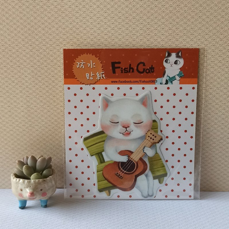 Fish cat/waterproof sticker/guitar cat - Stickers - Paper Multicolor