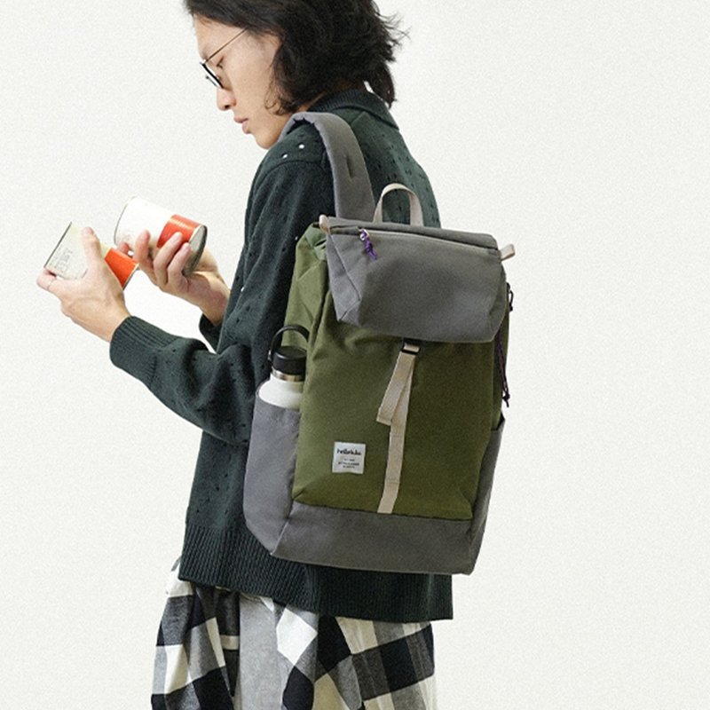【新色】多功能翻蓋背包 SARO (綠油色/暗灰色) - 大容量雙肩包 - 後背包/背包/書包 - 聚酯纖維 多色