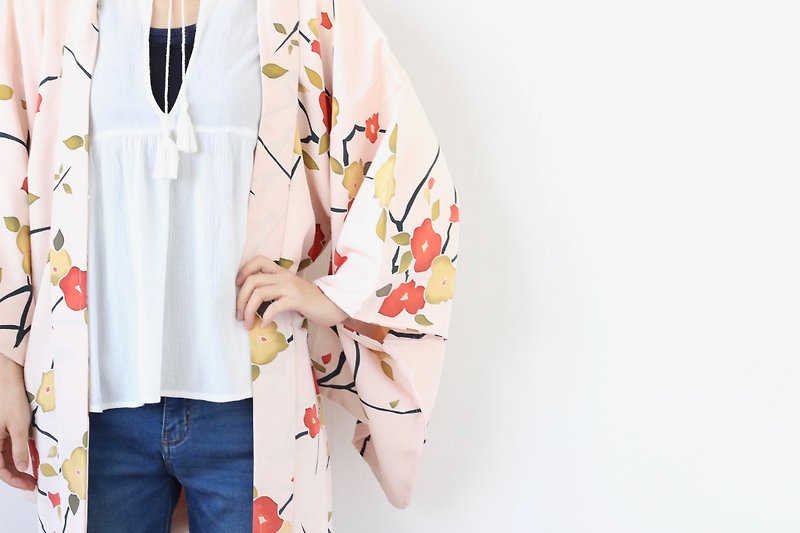 floral short kimono, Haori, kimono jacket, haori, Japanese clothing /4060 - ジャケット - シルク・絹 ピンク