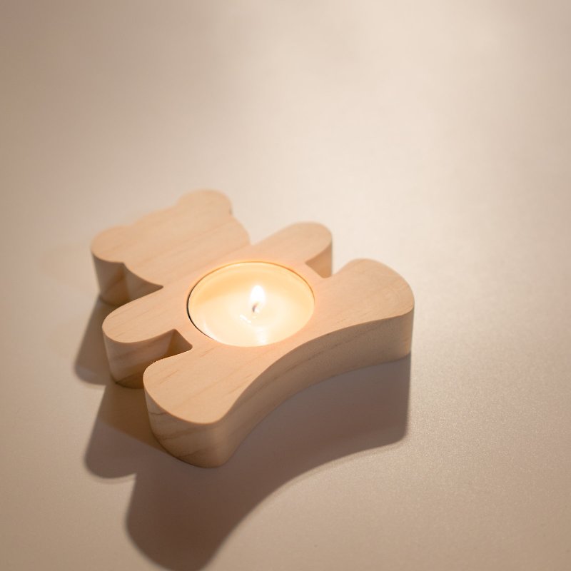 wagaZOO厚切造型燭台－熊熊 - 香氛蠟燭/燭台 - 木頭 卡其色