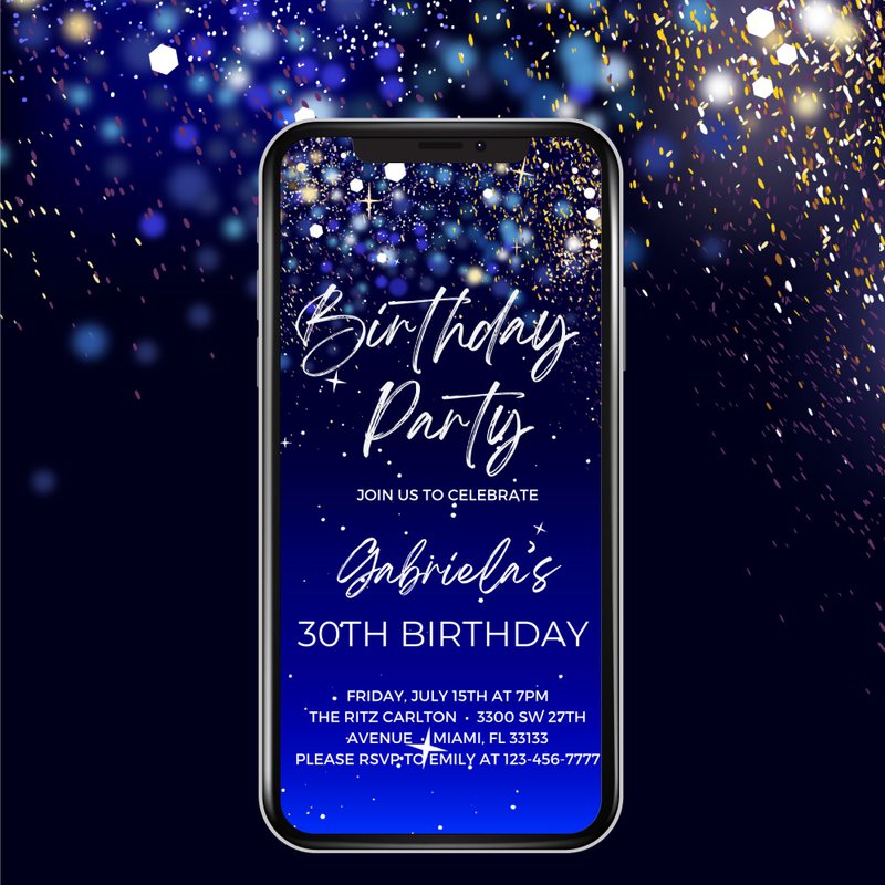 Animated Birthday Invitation Canva Template - Shimmering Stars - 電子喜帖/賀卡/邀請函 - 其他材質 