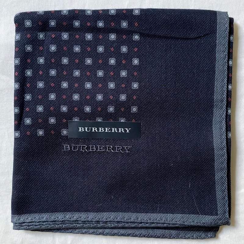 Vintage BURBERRY Black Cotton Handkerchief Pocket Square Bandana Scarf NWT - 手帕 - 棉．麻 黑色