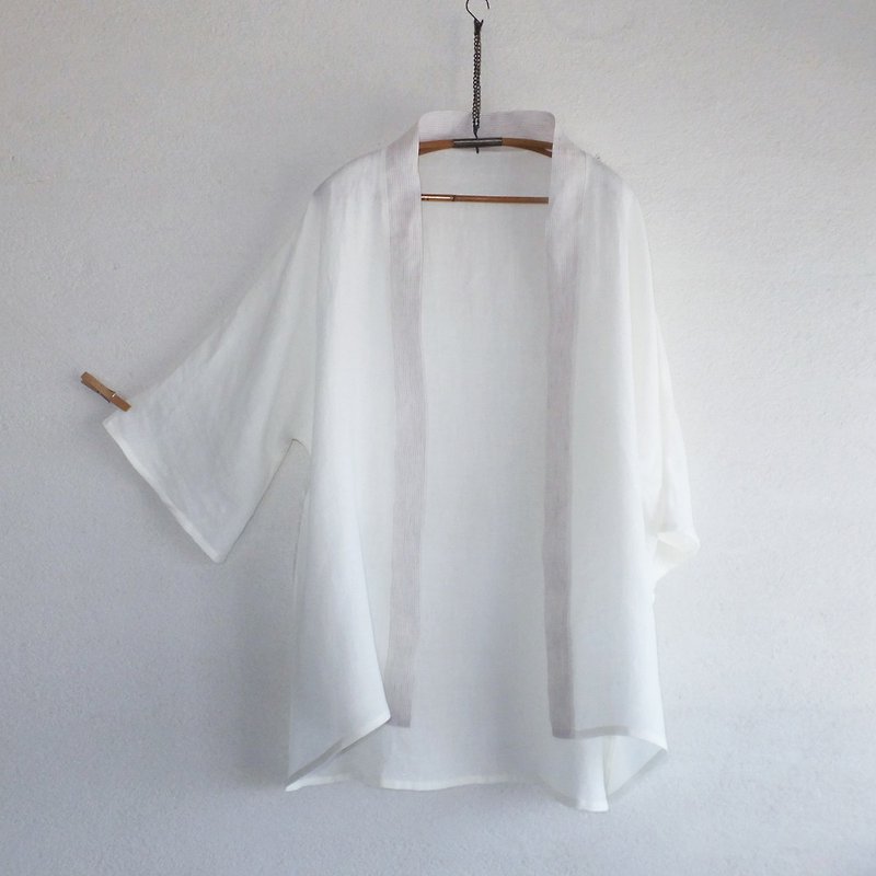 linen　薄手ロングジャケット　台湾的オフホワイト - トップス - コットン・麻 ホワイト