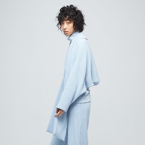 VOUX Reboot-粗針短版圍巾罩衫(女)-迷霧藍