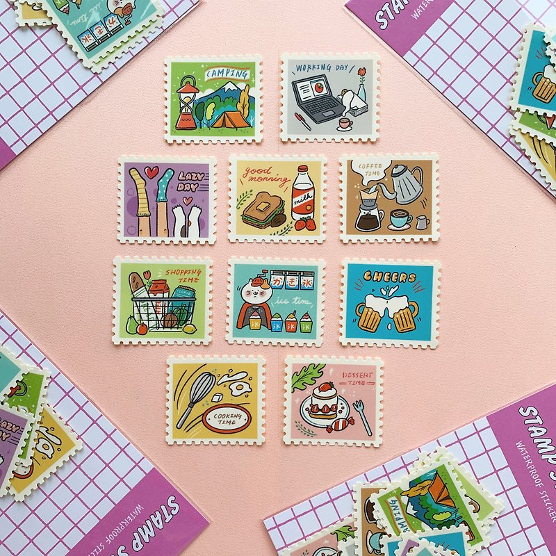 Stamp sticker 001 / sticker set - สติกเกอร์ - กระดาษ หลากหลายสี