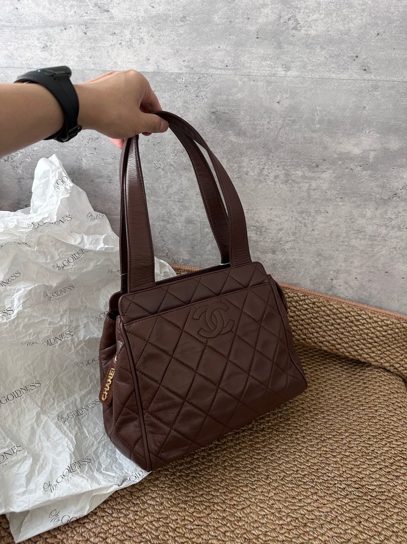 中古包 Chanel 香奈兒 奶啡色小羊皮小號手提包 - 手提包/手提袋 - 真皮 咖啡色