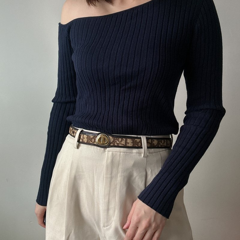 中古正品 Christian Dior 迪奧 老花皮帶 CD logo 緹花 腰帶 70cm - 皮帶/腰帶 - 真皮 咖啡色