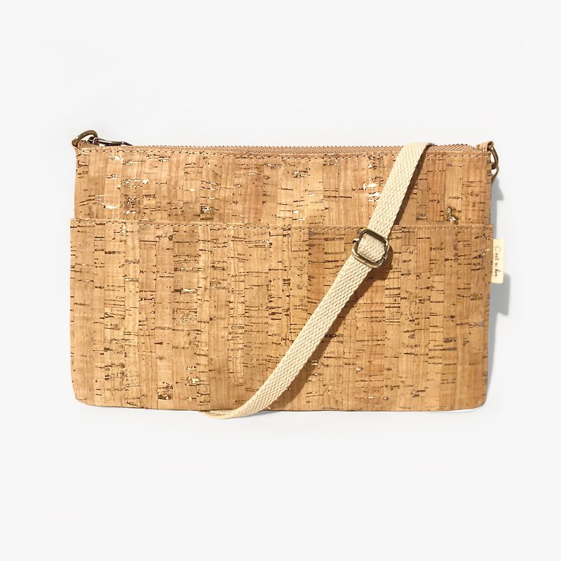 [Feeling Cork] Upgraded version of sustainable and environmentally friendly cross-body bag, side shoulder bag - golden luxury - Messenger Bags & Sling Bags - Cork & Pine Wood Brown