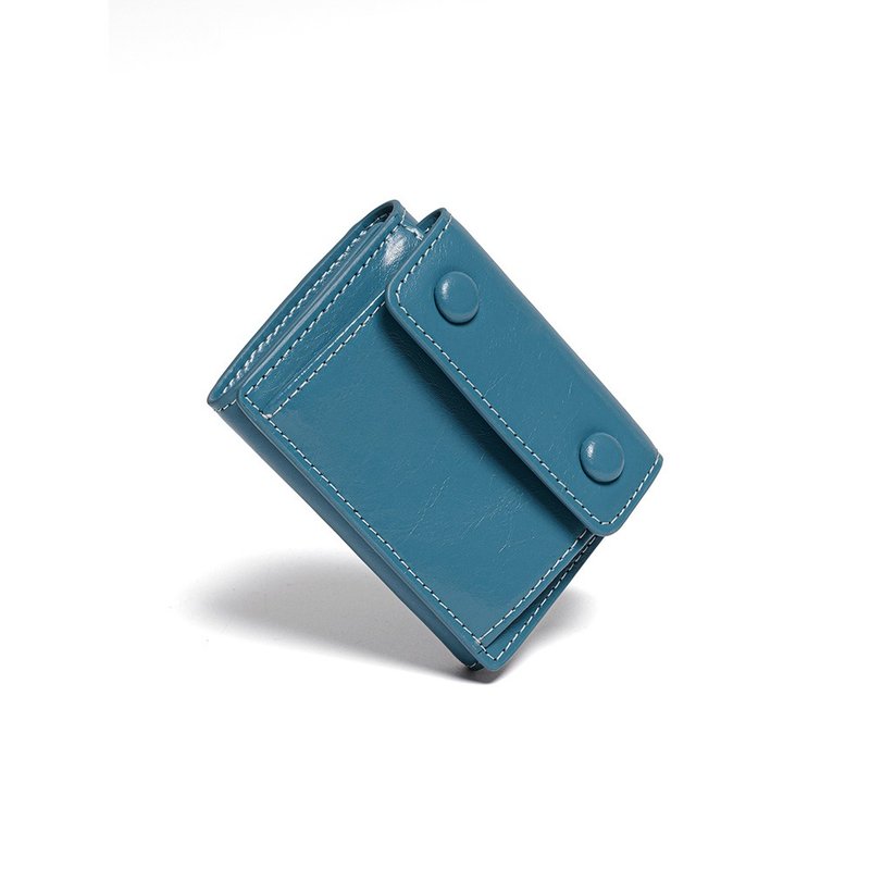 DOT Pocket 3-layer Half Wallet Coin Money Card Wallet  dusty blue - 錢包/皮夾/長短夾 - 真皮 藍色